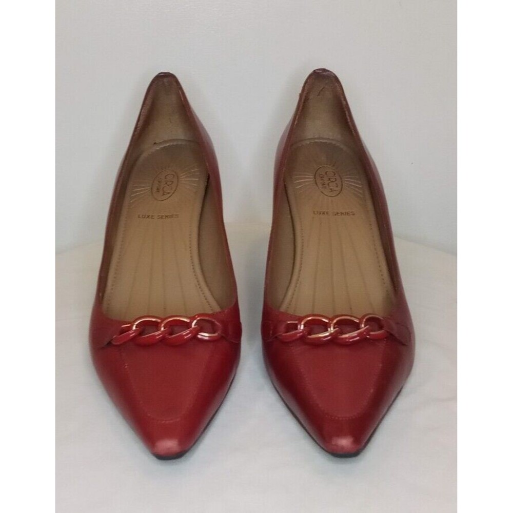 Red Leather Pumps Heels by Circa Joan & David Luxe Series Pointy Toe Size 6.5M - Picture 2 of 14